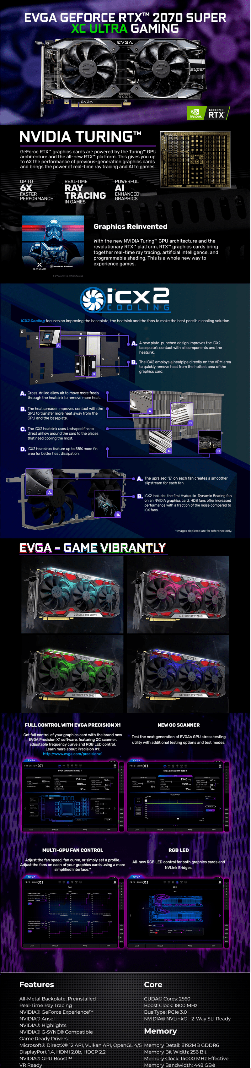 EVGA GeForce RTX 2070 SUPER XC ULTRA, OVERCLOCKED, 2.75 Slot Extreme ...