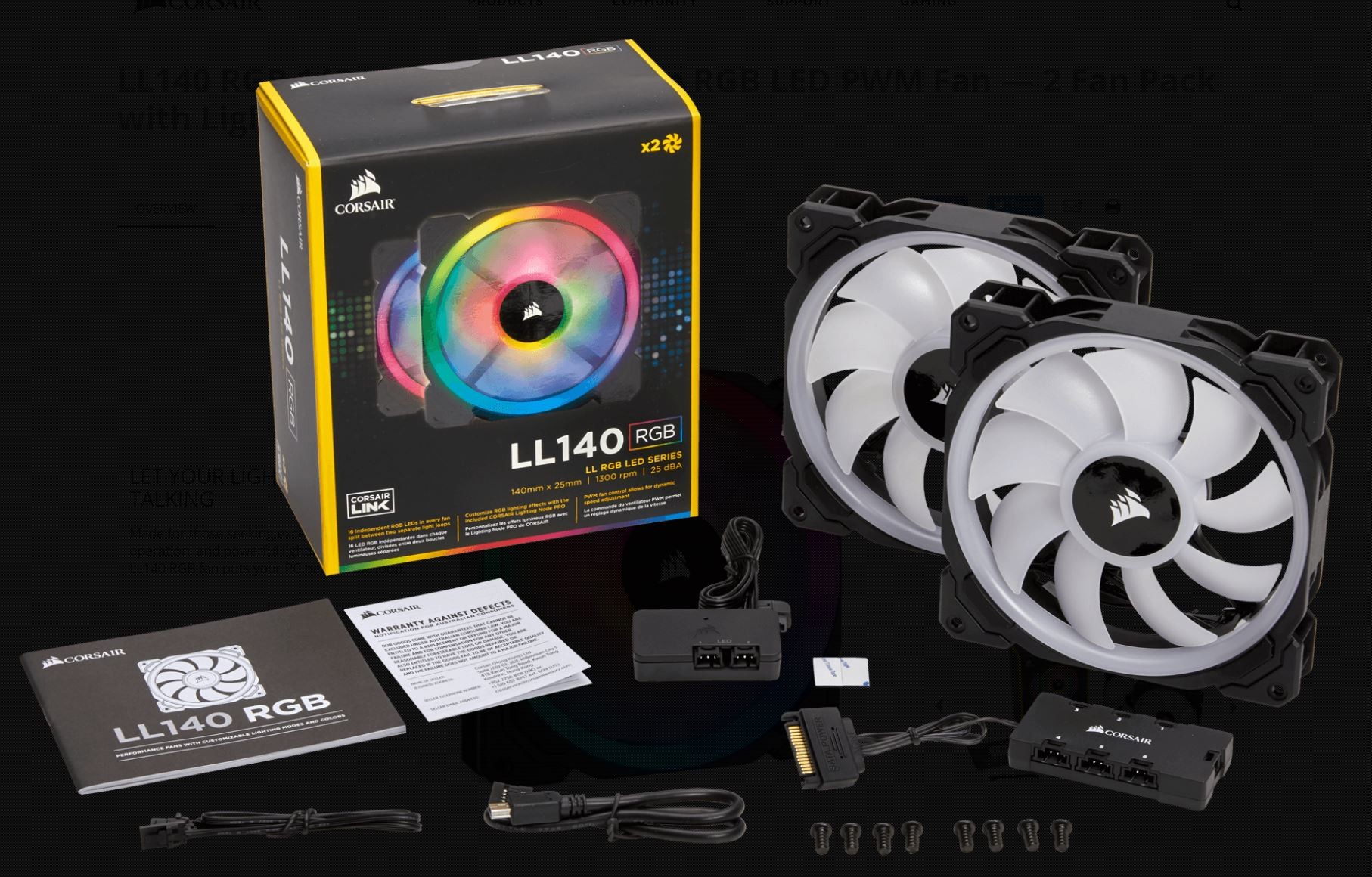 Corsair Light Loop Series Ll140 Rgb 140mm Dual Light Loop Rgb Led Pwm Fan 2 Fan Pack With Lighting Node Pro Co 9050074 Ww