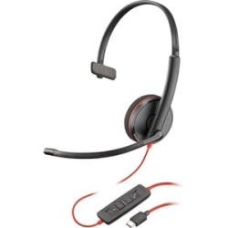Poly Blackwire C3215 Wired Over-the-head Mono Headset - Monaural - Supra-aural - 20 Hz To 20 KHz - Noise Cancelling, Noise Reduction Microphone - USB Type C, Mini-phone (3.5mm) 209750-201