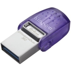 Kingston DataTraveler MicroDuo 3C DTDUO3CG3 64 Gb USB 3.2 (Gen 1) Type C Flash Drive - Purple - 200 MB/s Read Speed DTDUO3CG3/64GB