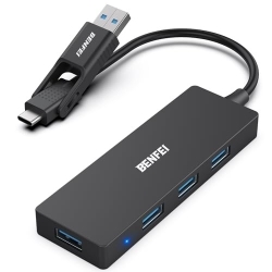 Benfei 000291BK 4-Port USB 3.0 Ultra Flat Data Hub, USB C Hub With 4 Ports USB 3.0 Adapter ELEBEN291BK