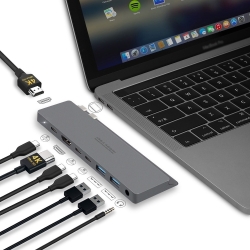 Intact 9839T Dual Usb-c 8-in-1 With Dual HDMI+USB3.0*3+USB-C Female + Pd Power Adapter ELEINT9839T