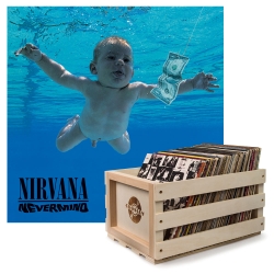Crosley Record Storage Crate & Nirvana Nevermind - Vinyl Album Bundle UM-4244251-B