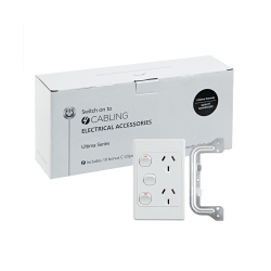 4C | Ultima Double Power Point 250V 10A With16AX Extra Switch - Vertical - 10 Pack With 10 Free C-Clips 040.000.0323.10PACK