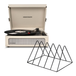 Crosley Voyager Bluetooth Portable Turntable - Dune + Gadhouse Vinyl Rack Bundle - Black CR8017BVR-DU4