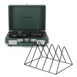 Crosley Cruiser Bluetooth Portable Turntable - Emerald Green + Gadhouse Vinyl Rack Bundle - Black CR8005FVR-EM4