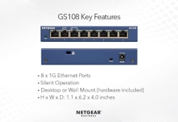 Netgear (GS108AU) 8-Port Unmanaged Switch, GbE(8), Life Wty GS108AU