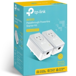 TP-Link Tl-Pa4010P Kit AV600 Powerline Adapter With Ac Pass Through Starter Kit 600Mbps HomePlug Av 1x100Mbps LAN Power Socket 300m ~Tl-Pa4016P Kit TL-PA4010P KIT