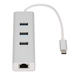 Astrotek Usb-c To LAN + 3 Ports USB3.0 Hub Gigabit RJ45 Ethernet Network Adapter Converter 15cm For IPad Pro Macbook Air Samsung Galaxy Ms Surface AT-CMLANHUB3G