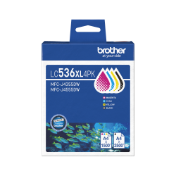 LC536XL 4PK Value Pack 1X Black, 1X Cyan, 1X Magenta, 1X Yellow To Suit Mfc-J4355Dw/J4555Dw/J6560Dw -Up To 1500 Pages LC536XL 4PK Value Pack