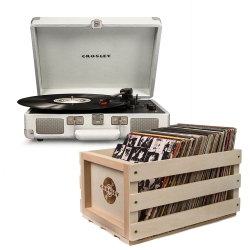 Crosley Cruiser Bluetooth Portable Turntable - White Sands + Bundled Crosley Record Storage Crate CR8005FSC-WS4