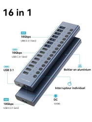 Acasis HB16PRO 16-Port USB 3.2 10Gbps 12V/8A Powered 8 X Usb-a + 8 X Usb-c Docking Hub For Pc & Laptop ELEACAHB16PRO