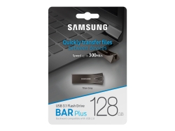 Samsung (Bar Plus) 128GB USB Drive, 300R/50W MB/s, USB 3.1, Grey Metallic, 5YR Wty MUF-128BE4/APC