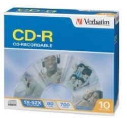 Verbatim Cd-r 10pk Slim Case - 52x 80min P-cyanine 94935