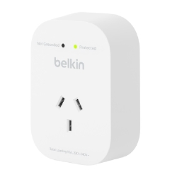 Belkin SurgePro 1-Outlet Surge Protector - White (SRA010AU),1800 Joules, Belkin 6-Point Safety System, Rcm Certified, $30000 Cew, 2 Years Warranty SRA010AU