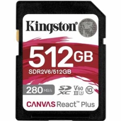 Kingston Canvas React Plus 512 Gb Class 10/Uhs-Ii (U3) V60 Sdxc - 280 MB/s Read - 150 MB/s Write SDR2V6/512GB