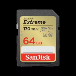 SanDisk Extreme Sdxc, SDXV2 64GB, V30, U3, C10, Uhs-I, 170MB/s R, 80MB/s W, 4x6, Lifetime Limited SDSDXV2-064G-GNCIN