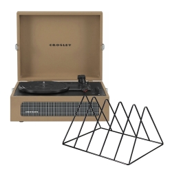 Crosley Voyager Bluetooth Portable Turntable + Gadhouse Vinyl Rack Bundle - Tan CR8017BVR-TA4