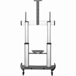 StarTech.com Mobile Tv Stand, Heavy Duty Universal Tv Cart For 60-100 Inch Display (100kg/220lb), Height Adjustable Rolling Tv Floor Stand - Up To 254 Cm (100") Screen Support - 100 Kg Load Capacity - 2 X Shelf(ves) - Floor Stand - Aluminium - Silver, Bl
