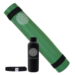 Mandala Yoga Mat Premium Bundle, Includes Yoga Mat 188cm H X 61cm W, Yoga Strap & Steel Hydration Bottle - Jade Green MA-494JDG