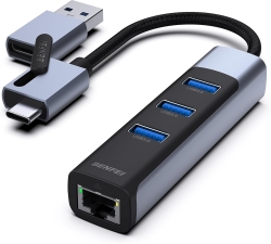 Benfei 350GY 2-in-1 Usb-c+usb 3.0 To RJ45 Gigabit Ethernet Port + 3-Port USB 3.0 Hub ELEBEN350GY