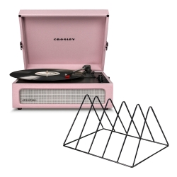 Crosley Voyager Bluetooth Portable Turntable - Amethyst + Gadhouse Vinyl Rack Bundle - Black CR8017BVR-AM4