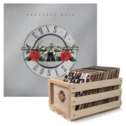 Crosley Record Storage Crate & Guns N Roses Greatest Hits - Double Vinyl Album Bundle UM-712479-B
