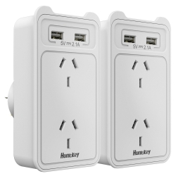 Huntkey SAC207 Smart Wall Charger With 2 Ac And 2 USB Combined 2.4A (Twin Pack) PSUHUNSAC207TWIN