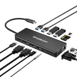 Simplecom CHN613 Usb-c 13-in-1 Multiport Docking Station Dual Hdmi + VGA Triple Display USB 3.2 Gen 2 10Gbps CHN613
