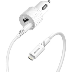 OtterBox 24W Dual Port Car Charger With Lightning To Usb-a Cable (1M) - White (78-52698), USB-A(12W),180Mbps Data Transfer, 2 Years Warranty 78-52698