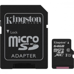 Kingston 64gb Microsdxc Canvas Select 80r Cl10 Uhs-i Card + Sd Adapter Sdcs/64gb