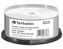 Verbatim Blu-ray 25gb 25pk Spindle White Wide Inkjet 6x 43738 144516