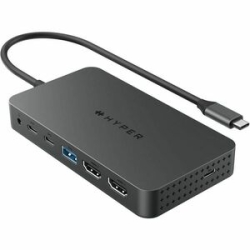 Hyper HyperDrive HD7002GL USB Type C Docking Station For Notebook, Monitor, Microphone, Headphone - Charging Capability - Grey - 2 Displays Supported - 4K @ 60Hz, 4K @30Hz - 3840 X 2160 - 4 X USB Ports - 1 X USB Type-A Ports - USB Type-A - 3 X USB Type-C