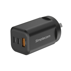 Simplecom CU365 3-Port Pd 65W GaN Wall Charger Dual Usb-c + Usb-a For Phone Laptop CU365