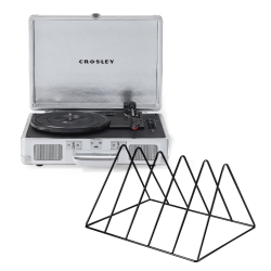 Crosley Cruiser Bluetooth Portable Turntable - Silver + Gadhouse Vinyl Rack Bundle - Black CR8005FVRSI4