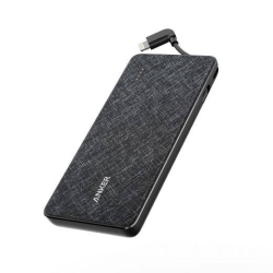 Anker Power Bank 10000 With Lightning Cable - Black Fabric A1222T11