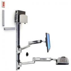 Ergotron Lx Sit Stand Wall Mount System, Med Silver Cpu Holder, Polished 45-358-026
