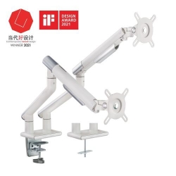 Brateck Dual Monitor Premium Slim Aluminum Spring-Assisted Monitor Arm Fix Most 17"-32" Monitor Up To 9kg Per Screen Vesa 75x75/100x100 (White) LDT49-C024-W