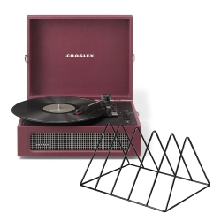 Crosley Voyager Bluetooth Portable Turntable + Gadhouse Vinyl Rack Bundle - Burgundy CR8017BVR-BU4