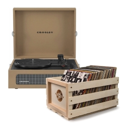 Crosley Voyager Bluetooth Portable Turntable + Bundled Record Storage Crate - Tan CR8017BSC-TA4