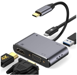 Intact 9837T 4-in-1 Usb-c Adapter Hdmi +vga + USB3.0 + Usb-c (Pd) ELEINT9837T