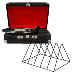 Crosley Cruiser Bluetooth Portable Turntable - Black + Gadhouse Vinyl Rack Bundle - Black CR8005FVR-BK4