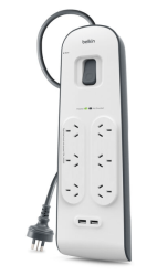 Belkin Surgeplus 6-Outlet USB (2.4A) Surge Protector With 2M Cord BSV604AU2M