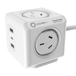 Allocacoc PowerCube Extended 4 Outlets 2 Usb-a + 1 Usb-c Pd 20W With Surge 1.5M White (11407-Aueuac) ELEALL11407WH