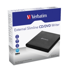 Verbatim External Slimline Dvd / Cd Writer, Burner, Reader, Player, Ultra Portable For Notebooks, Nero Software, USB Powered Black Mobile, Retail 2025 98938