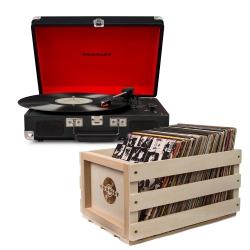 Crosley Cruiser Bluetooth Portable Turntable - Black + Bundled Crosley Record Storage Crate CR8005FSC-BK4