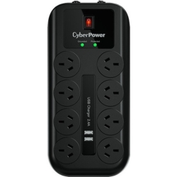 CyberPower 8-port Surge Protector With 2 X USB Charging Ports - 5 Yrs Adv. Replacement Wty CPSURGE08USB-ANZ