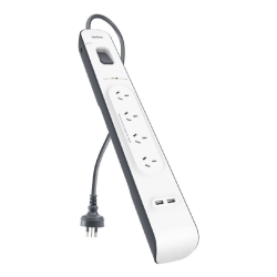 Belkin SurgePlus 4-Outlet Surge Protector With 2x USB Port 2.4 Amp (BSV401au2M) - Heavy Duty 2M Power Cord, 525 Joules, $20000 Cew, 2 Years Warranty BSV401au2M