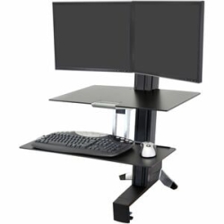 WorkFit-S Sit-Stand Workstation For Dual Monitors, With Worksurface And Large Keyboard Tray (Black) 33-349-200