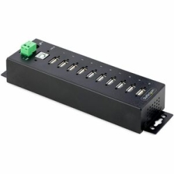 StarTech.com 10-Port Industrial USB 2.0 Hub, Rugged USB Hub W/ESD Level 4 Protection, DIN/Wall/Desk Mountable USB-A Hub, USB Expansion Hub - 10-port Industrial USB 2.0 Hub Is Built With A Cold-rolled Steel Housing For Temps Up To 32-140F (0-60C) - Lockab
